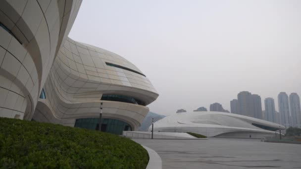 Evening Time Changsha City Famous Modern Art Complex Exterior Slow — Stock Video