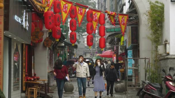 Giorno Changsha Centro Città Famoso Vecchio Pedonale Piedi Strada Rallentatore — Video Stock