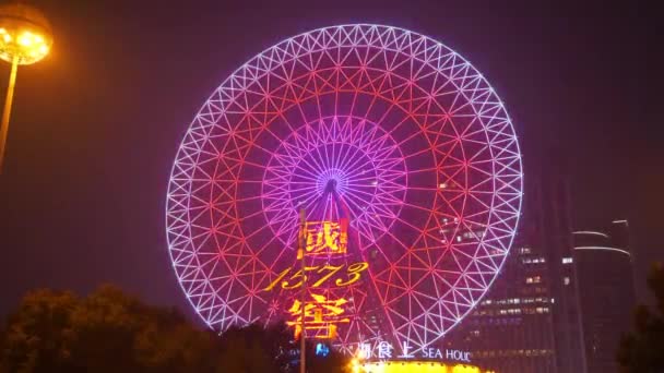 Natt Belyst Changsha Centrum Berömd Pariserhjul Panorama Porslin — Stockvideo