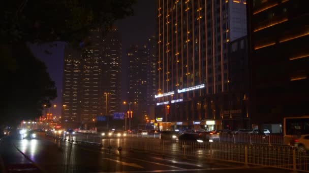 Iluminación Nocturna Changsha Ciudad Tráfico Calle Panorama China — Vídeo de stock