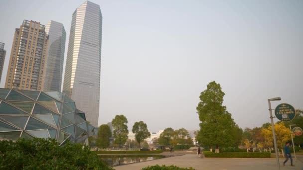 Kväll Tid Changsha Stad Känd Park Moderna Komplexa Affärstorn Slow — Stockvideo