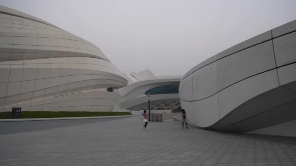 Crepúsculo Tiempo Changsha Ciudad Famoso Arte Moderno Complejo Exterior Cámara — Vídeos de Stock