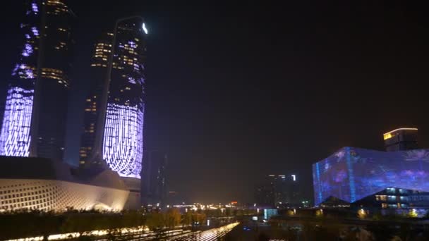 Panorama Natten Belyst Nanjing Stad Porslin — Stockvideo