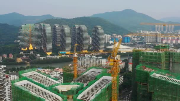 Panorama Aéreo Local Construção Baía Cidade Sanya Ilha Hainan China — Vídeo de Stock