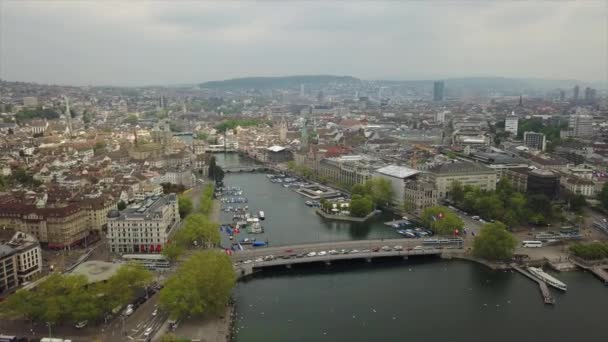 Panorama Aéreo Paisagem Urbana Noturna Zurique Suíça — Vídeo de Stock