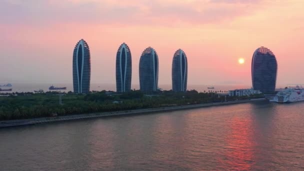 Panorama Aéreo Del Famoso Hotel Phoenix Ciudad Sanya Isla Hainan — Vídeo de stock