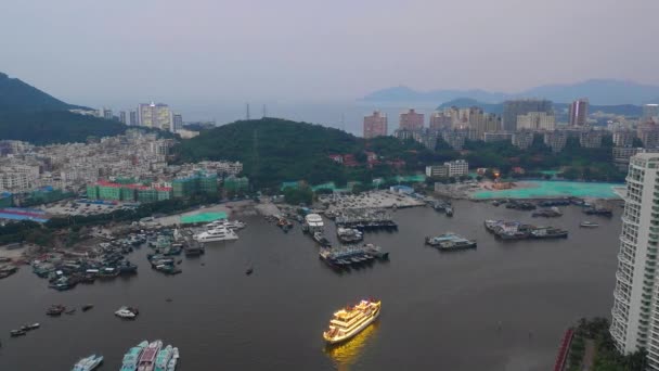 Letecké Panorama Slavného Přístavu Sanya Ostrově Hainan Večerní Čas Čína — Stock video