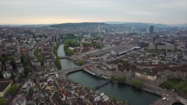 Авиационная Панорама Цюрих Вечернее Время Швейцария — стоковое видео