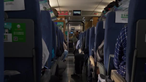 Vagn Interiör Stadens Tågresa Kina — Stockvideo