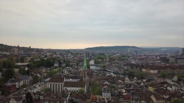 Letecké Panorama Večera Curyšské Město Švýcarsko — Stock video