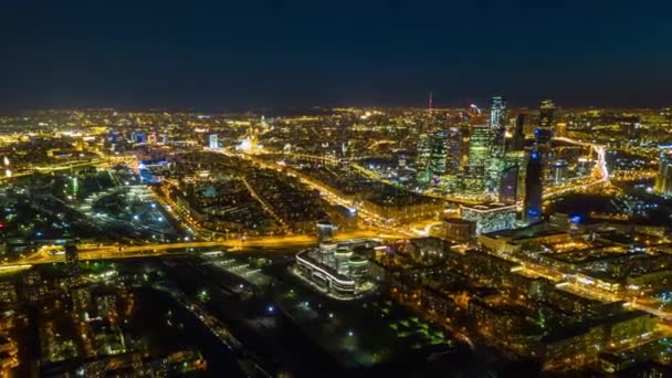 Natt Upplyst Moskva Stadstrafik Gator Antenn Stadsbild Panorama Ryssland — Stockvideo