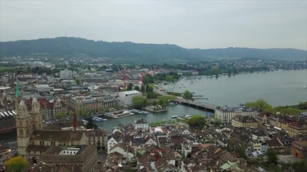Аэропанорама Вечернего Города Цюрих Швейцария — стоковое видео