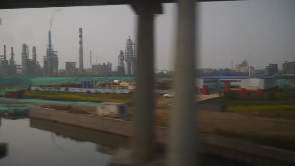 Qingdao Naar Nanjing Stad Zonsondergang Tijd Trein Road Trip Industrieel — Stockvideo