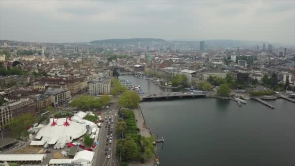 Воздушная Панорама Слабого Залива Городе Цюрих Швейцария — стоковое видео