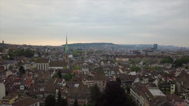 Aerial Panorama Evening Zurich Cityscape Switzerland — Stock Video