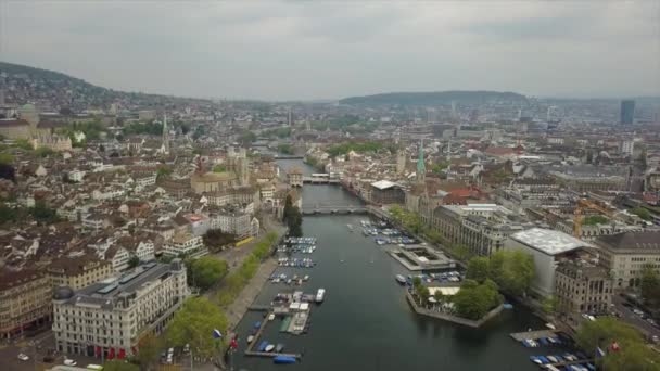 Аэропанорама Вечернего Города Цюрих Швейцария — стоковое видео