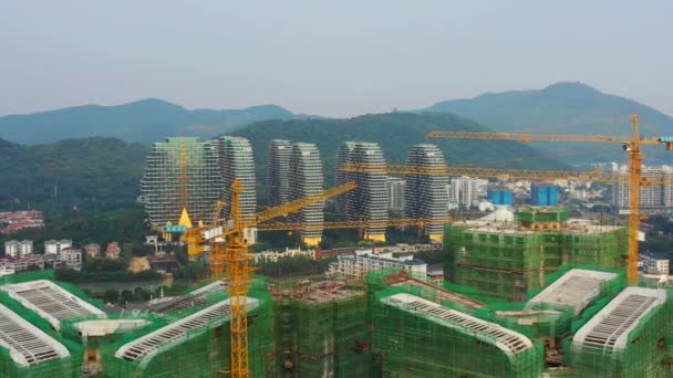 Panorama Aereo Del Cantiere Nella Baia Sanya Isola Hainan Cina — Video Stock