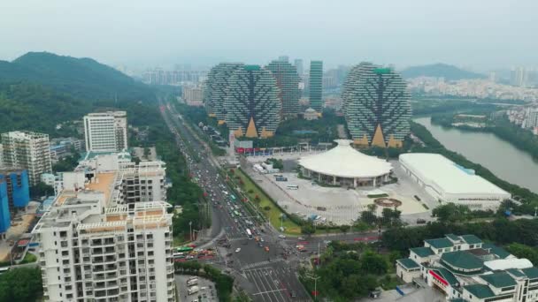 Ünlü Otel Kompleksi Hainan Çin Ile Sanya Şehir Manzarası — Stok video