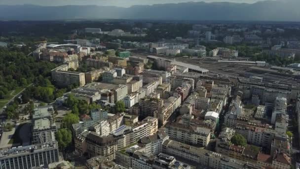 Flygfoto Över Dagtid Genève Stadslandskap Schweiz — Stockvideo