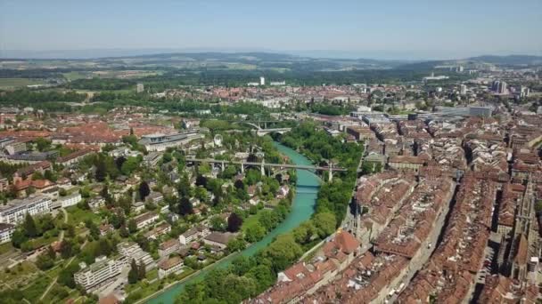 Luchtfoto Panorama Van Bern Stad Zonnige Dag Zwitserland — Stockvideo
