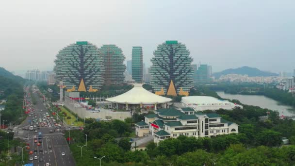 Ünlü Otel Kompleksi Hainan Çin Ile Sanya Şehir Manzarası — Stok video