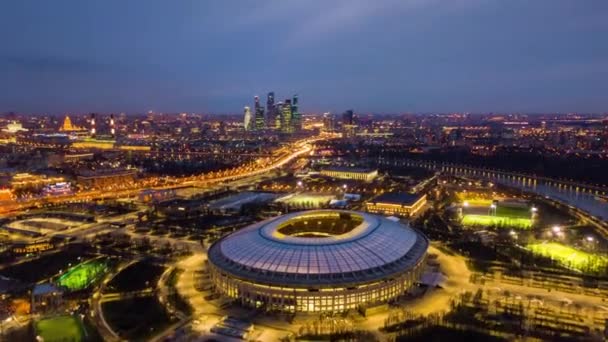 Nuit Éclairée Moscou Rues Circulation Panorama Aérien Paysage Urbain Russie — Video