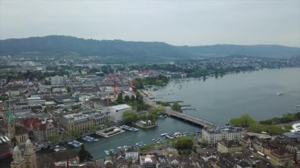 Aerial Panorama Evening Zurich Cityscape Switzerland — Stock Video