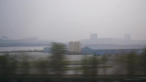 Qingdao Nanjing Miasto Zachód Słońca Czas Pociąg Podróż Przemysłowy Widok — Wideo stockowe