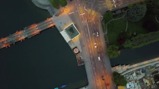 Luftpanorama Der Abends Beleuchteten Zürcher Seebucht Schweiz — Stockvideo