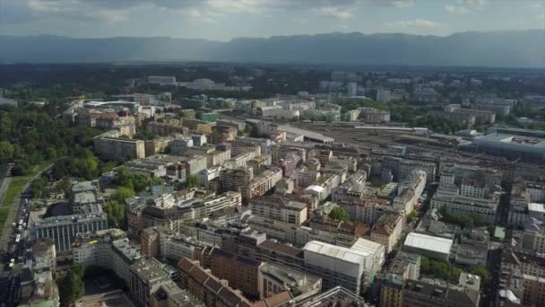 Aerial Panorama Daytime Geneva Cityscape Switzerland — Stock Video