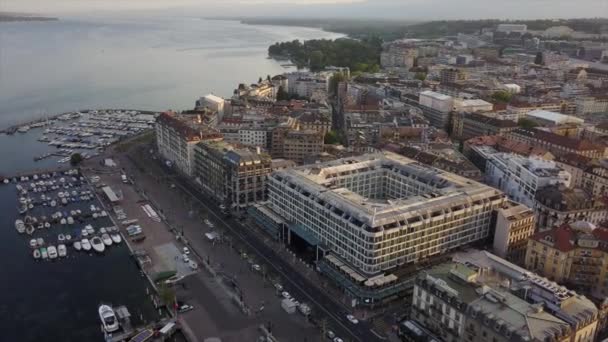 Aerial View Geneva Cityscape Lake Bay Svájc — Stock videók