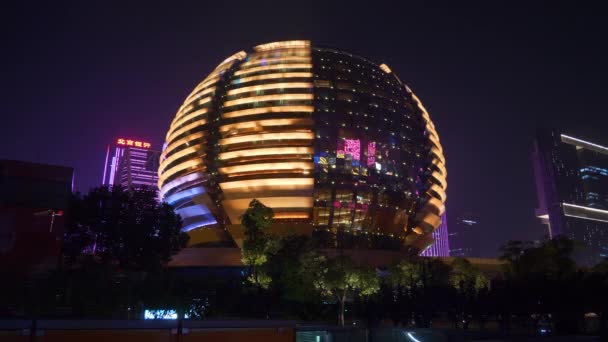 Hangzhou Město Centru Noci Čas Osvětlené Slavný Moderní Hotel Panorama — Stock video