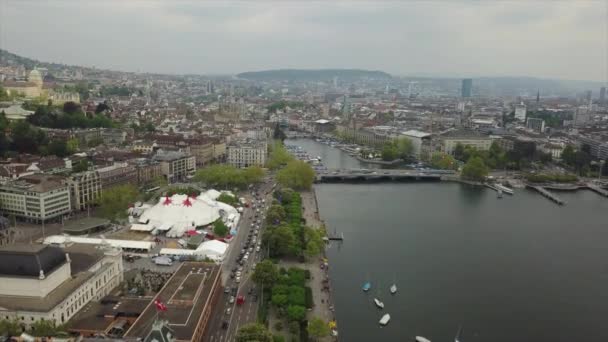 Panorama Aéreo Baía Zurique Suíça — Vídeo de Stock