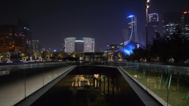 Éjszakai Hangzhou Városközpont Modern Belváros Grand Theater Park Tér Panoráma — Stock videók