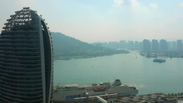Luftaufnahme Des Berühmten Luxushotels Der Bucht Von Sanya Insel Hainan — Stockvideo