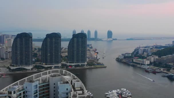 Panorama Aérien Paysage Urbain Riverain Sanya Île Hainan Chine — Video