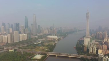 Guangzhou şehrinin hava manzarası, Çin 4K
