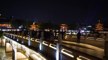 Nanjing şehrinin, Çin 'in, Panorama 4k' nin gece aydınlanması 