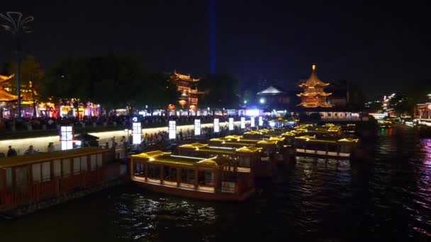 Nanjing Şehrinin Çin Panorama Nin Gece Aydınlanması — Stok video
