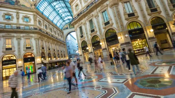 Time Lapse Panorama Van Beroemde Winkelgalerij Milaan Stad Italië — Stockvideo