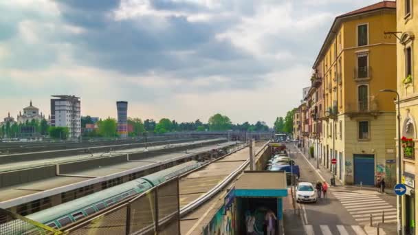 Panorama Lapso Tempo Das Ferrovias Estação Ferroviária Cidade Milão Itália — Vídeo de Stock