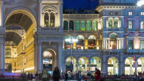 Verlichte Galerij Het Centrum Van Milaan Stad Italië — Stockvideo