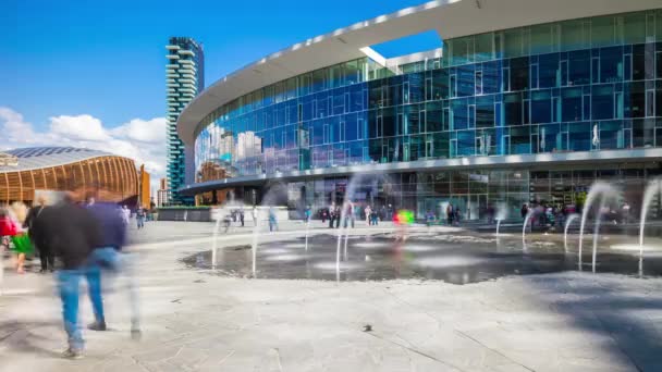 Time Lapse Panorama Plaza Fuente Ciudad Milán Italia — Vídeos de Stock