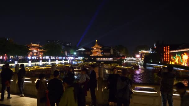 Iluminación Nocturna Ciudad Nanjing China Panorama — Vídeos de Stock
