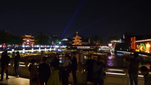 Illuminazione Notturna Della Città Nanchino Cina Panorama — Video Stock