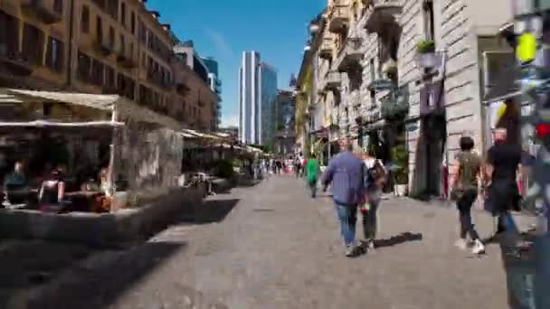 Milan City Talya Meşhur Yaya Sokağı Panoraması — Stok video