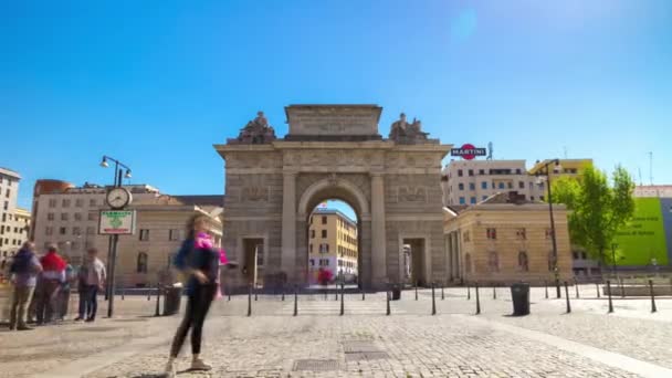 Zeitraffer Panorama Des Alten Torbogens Mailand Italien — Stockvideo