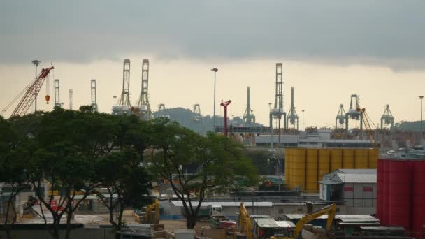 Pôr Sol Singapore Cidade Construção Industrial Quintal Telhado Porto Distrito — Vídeo de Stock