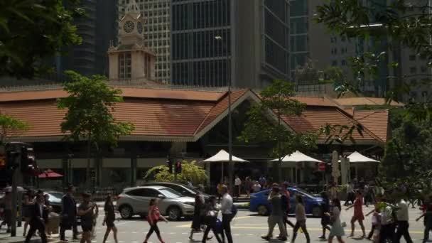 Singapore Ciudad Centro Día Tiempo Tráfico Calle Famoso Mercado Alimentos — Vídeo de stock