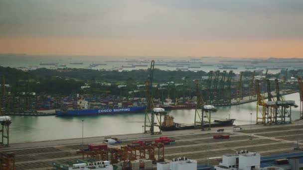 Crepúsculo Tiempo Singapore Ciudad Famoso Puerto Bahía Azotea Cámara Lenta — Vídeo de stock